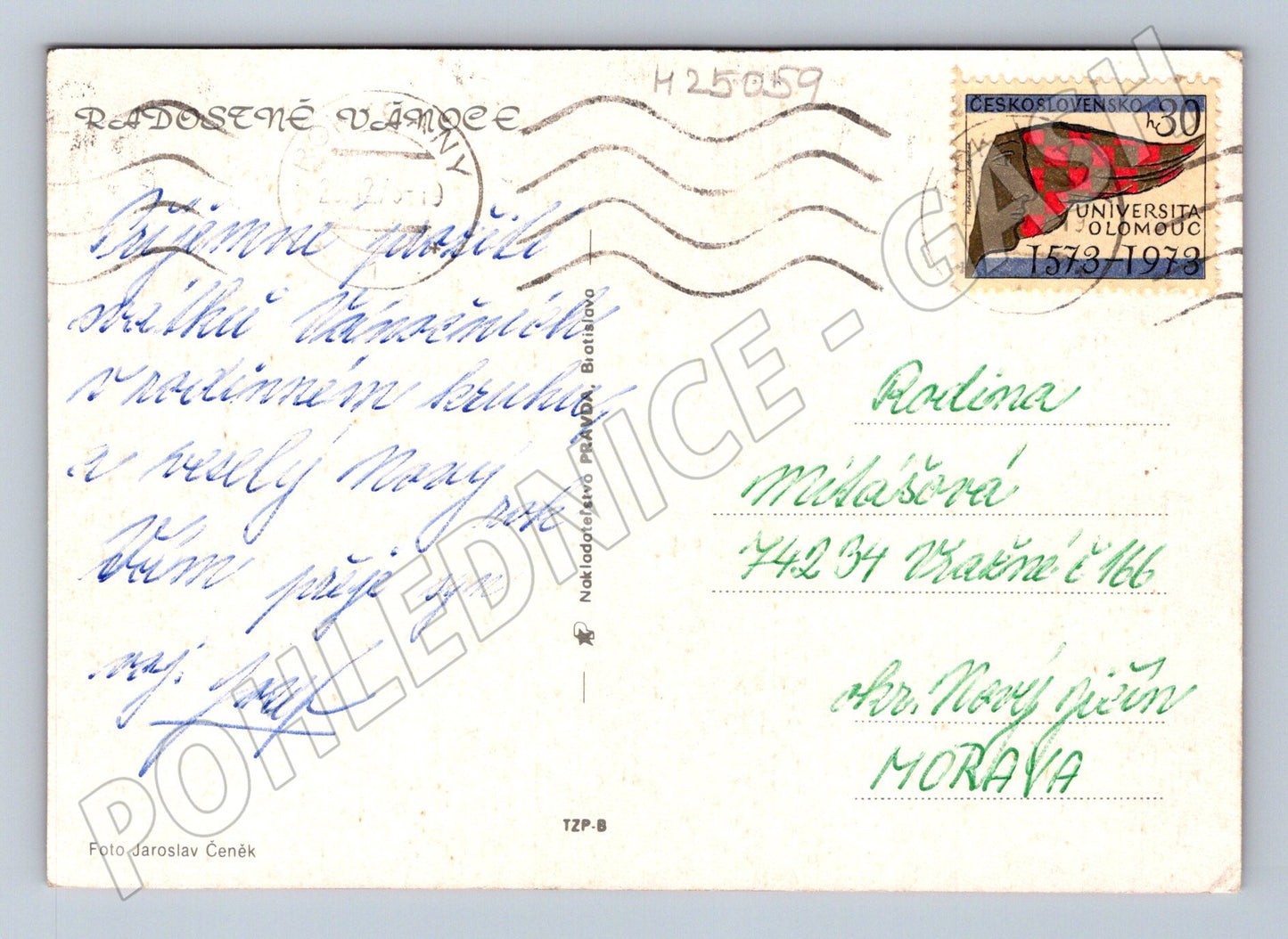 Pohlednice Vánoční jmelí svíčka ořechy 1973 (M25059)