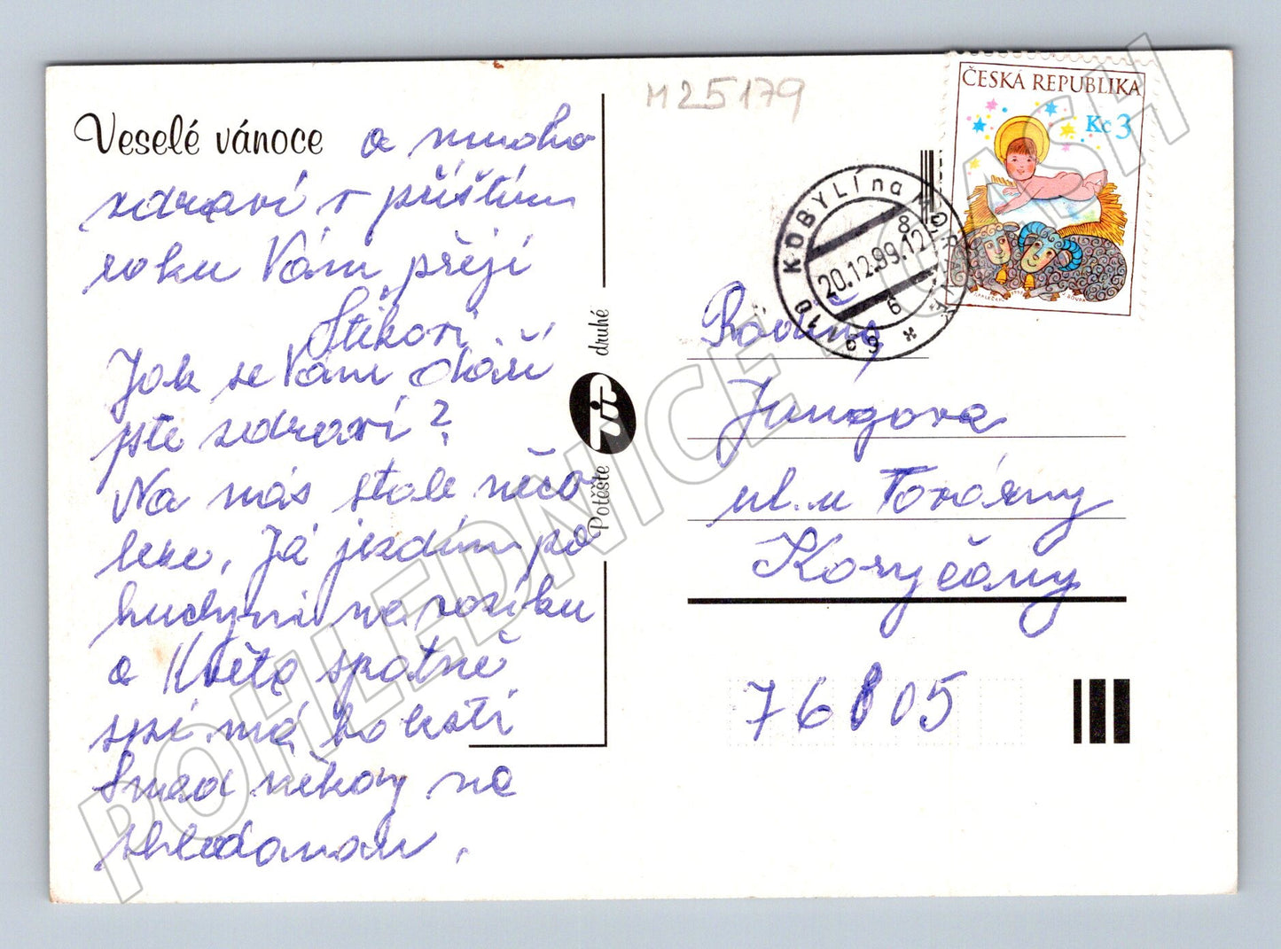 Pohlednice Vánoční strom se svíčkami a ptáčky 1999 (M25179)