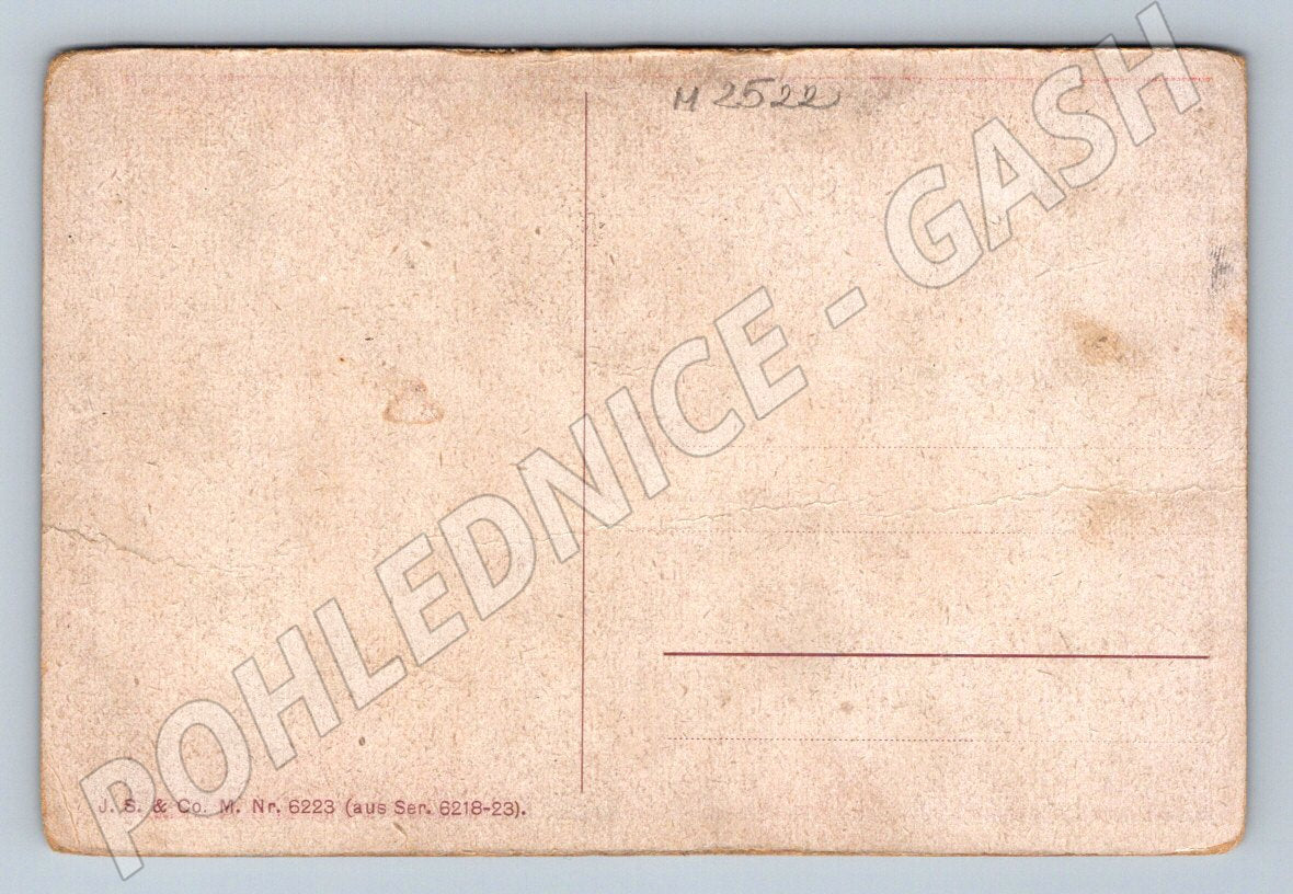 Postcard little girl and poodle painting (M2522)