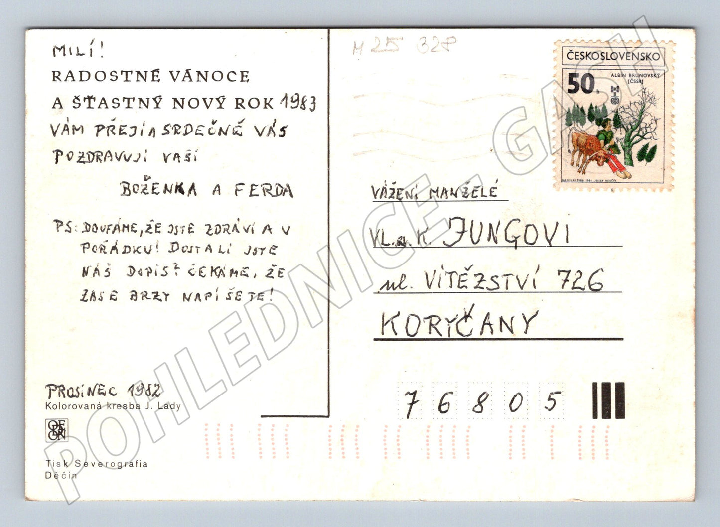 Pohlednice zimní vesnice J. Lady 1932 (M25328)