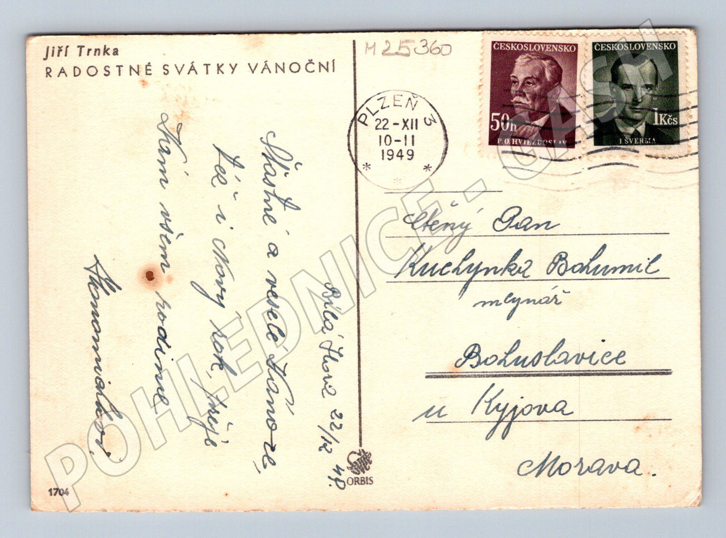 Pohlednice Jiří Trnka zimní motiv Vánoce 1949 (M25360)