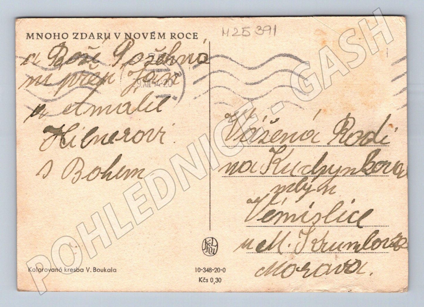 Pohlednice Novoroční pozdrav venkovská scéna V. Boukal (M25391)