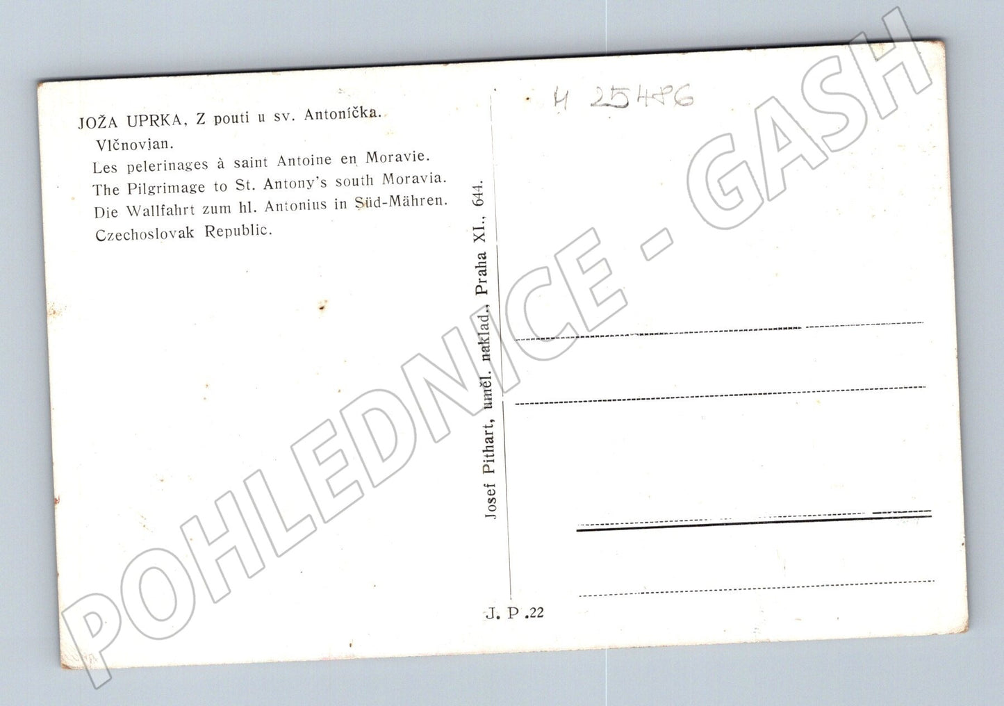 Pohlednice Vlčnovjan Joža Uprka 1922 (M25486)