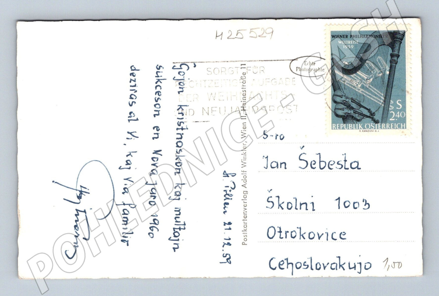 Pohlednice Rakousko zimní krajina Vánoční přání 1959 (M25529)