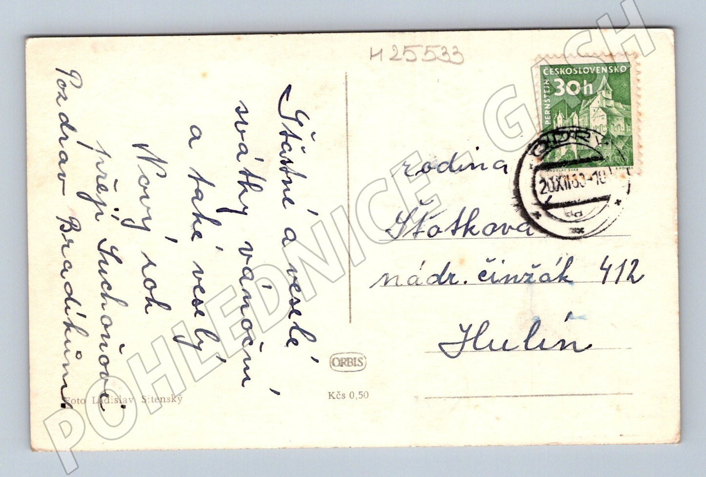 Pohlednice děti na sněhu vánoční přání 1953 (M25533)