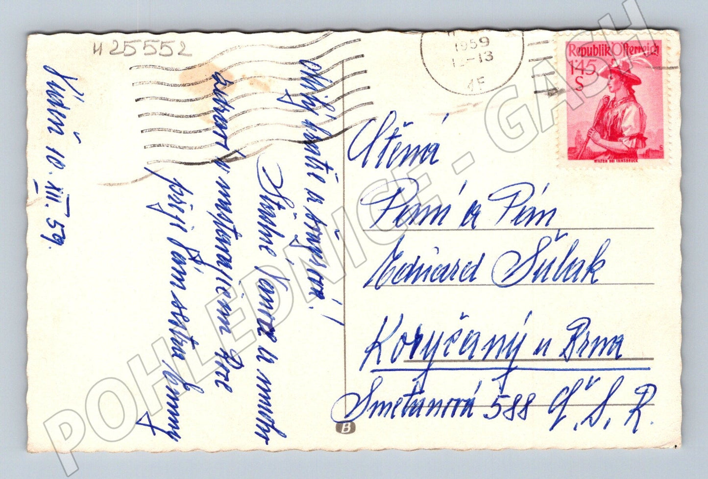 Pohlednice Rakousko vánoční motiv zvony 1959 (M25552)