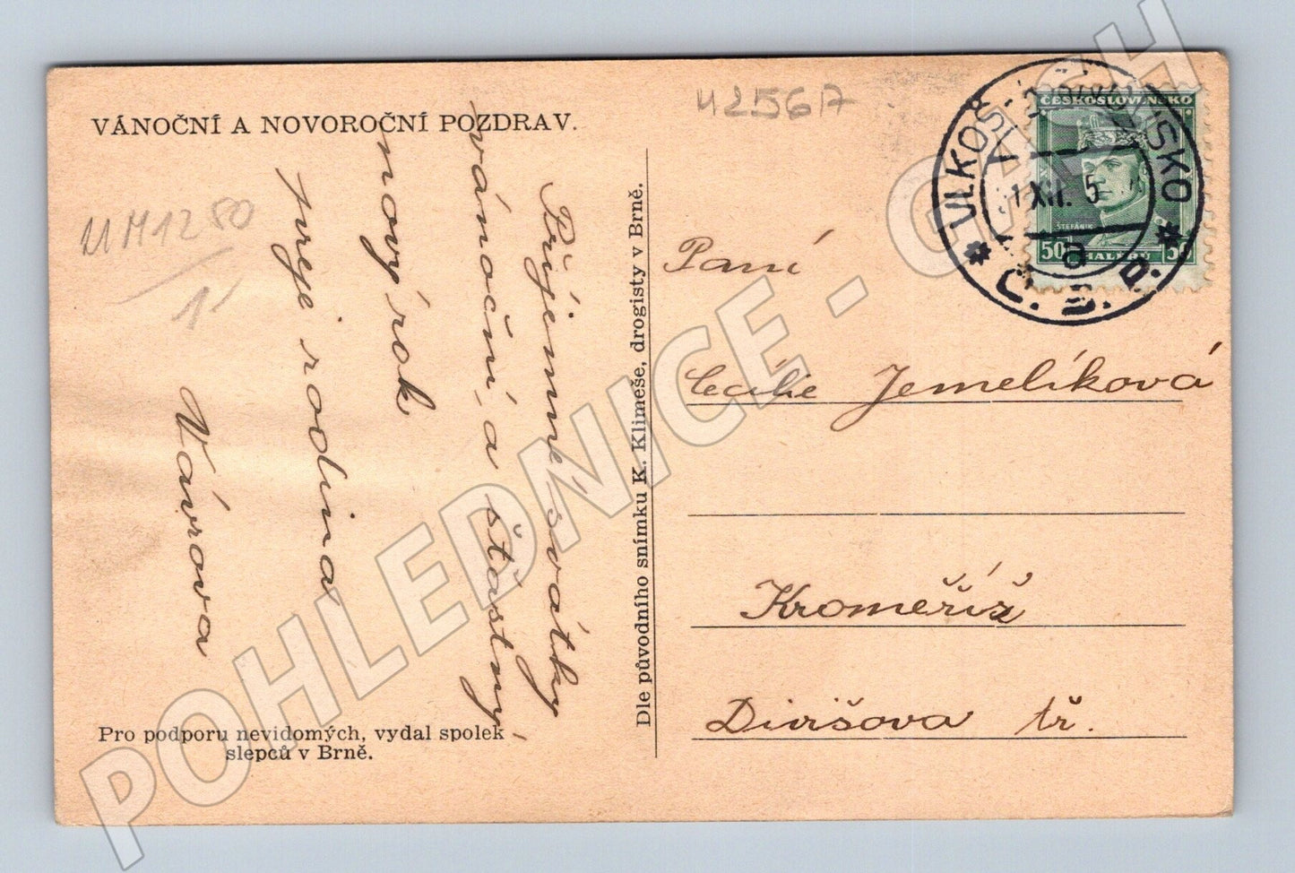 Pohlednice zasněžená krajina Vánoce 1941 (M25617)