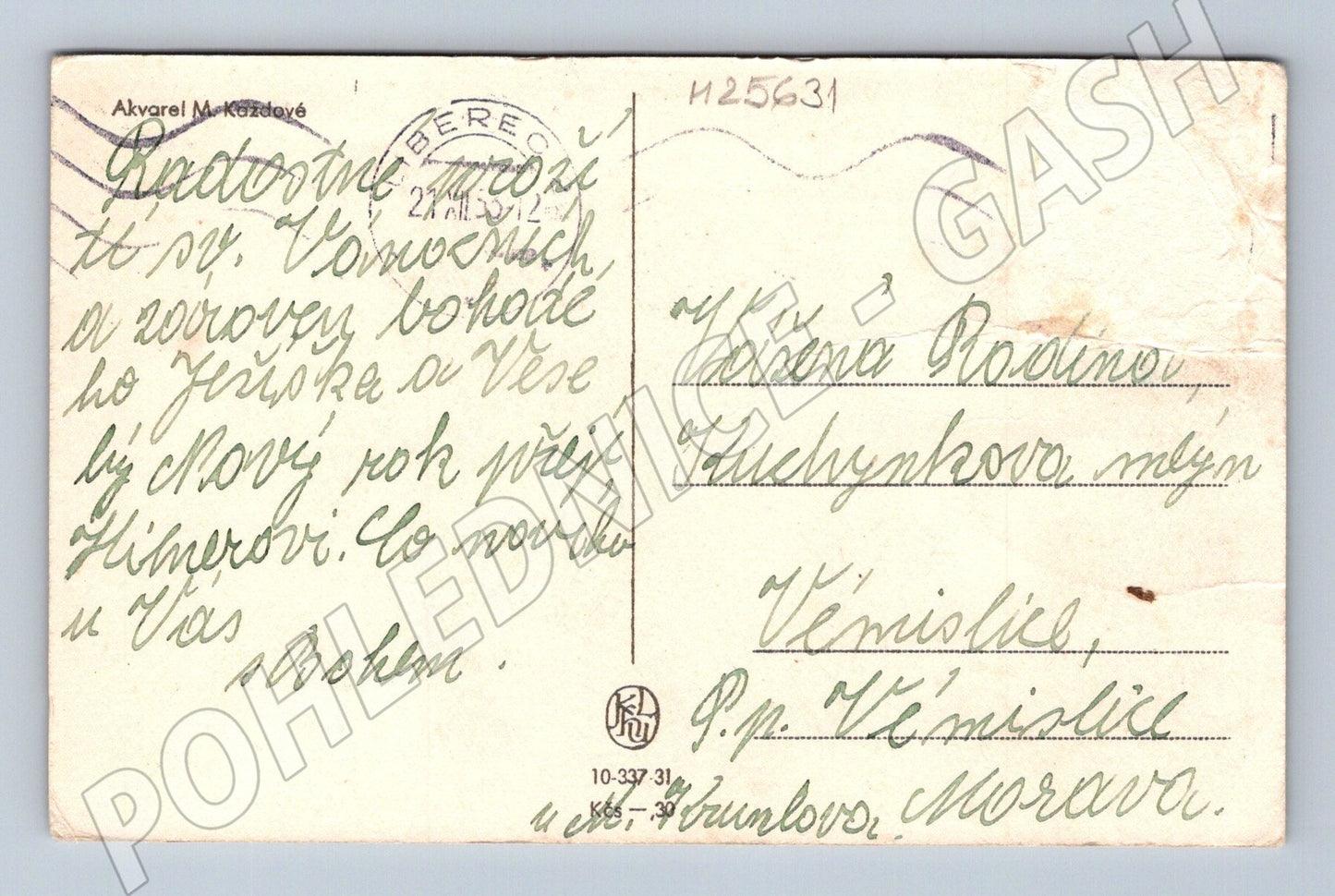Pohlednice Vánoční motiv děti na sněhu 1931 (M25631)