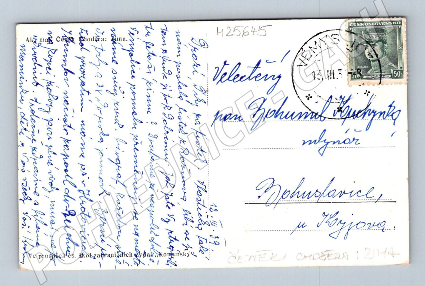 Pohlednice Veletiny zimní krajina 1939 (M25645)