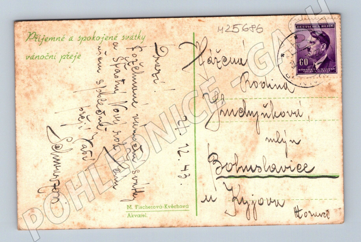 Pohlednice vánoční motiv dítě u stromečku 1943 (M25686)