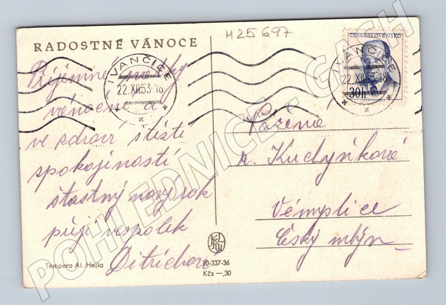 Pohlednice vánoční motiv děti sněhulák 1953 (M25697)