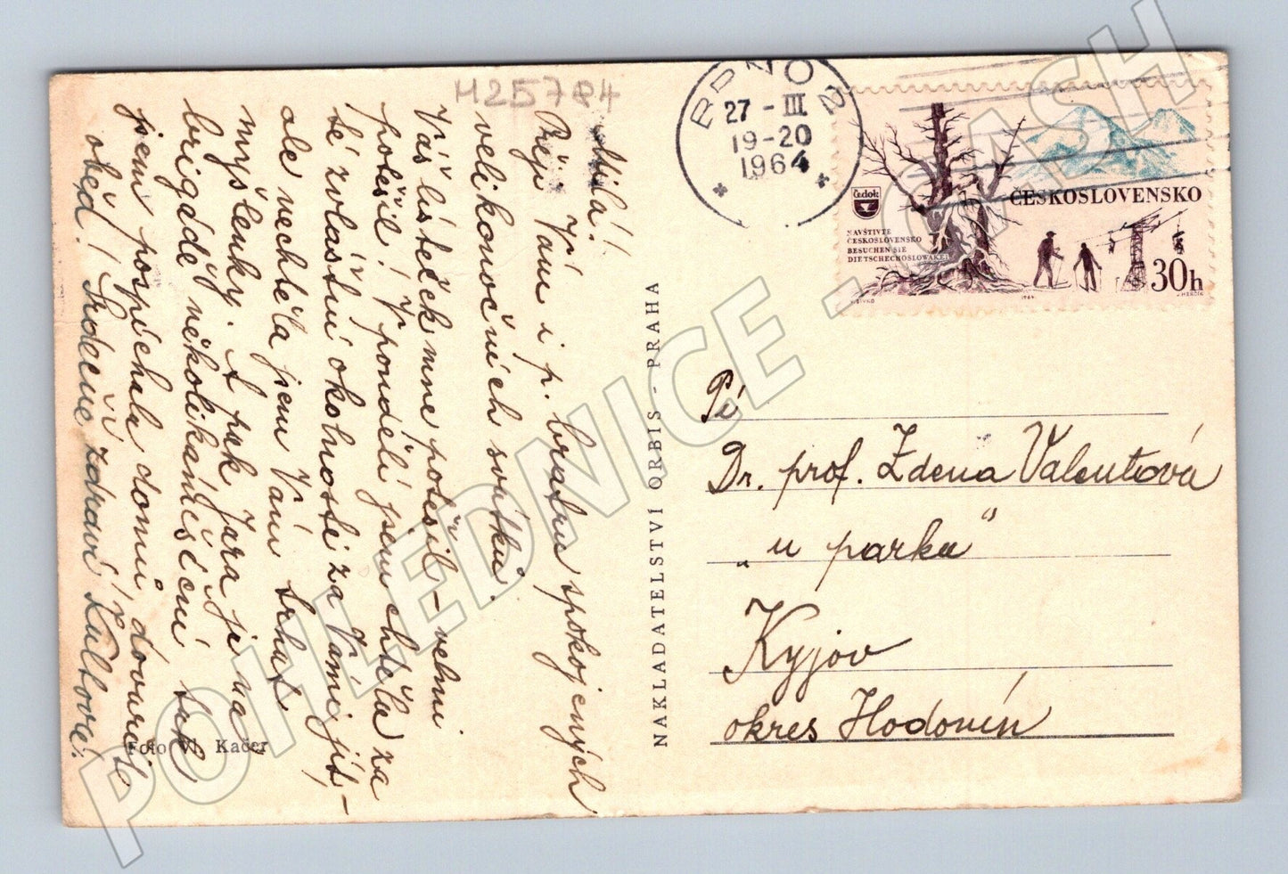 Pohlednice jarní krajina domy potok 1964 (M25784)