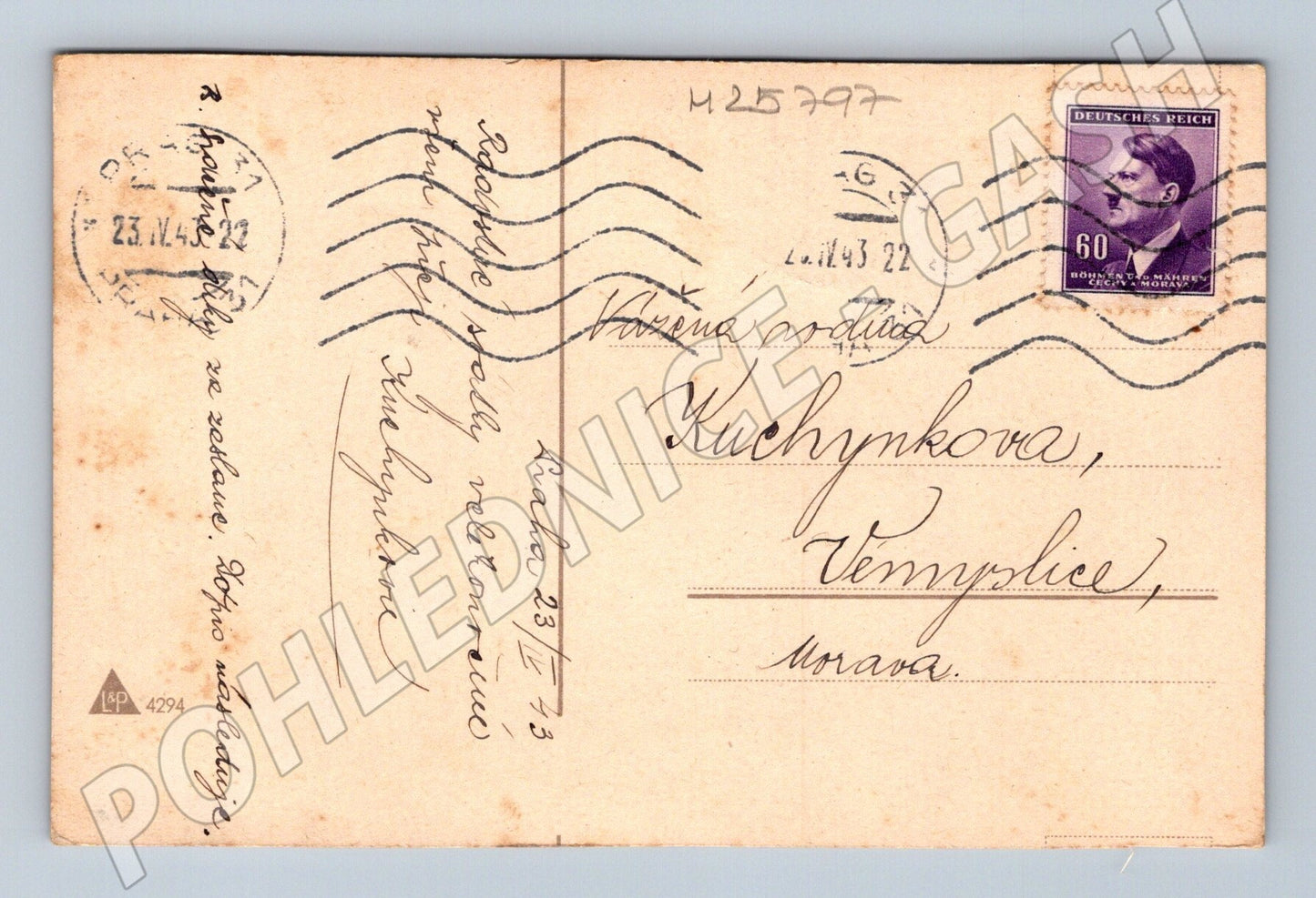 Pohlednice Velikonoce kuřátka košík vejce 1943 (M25797)
