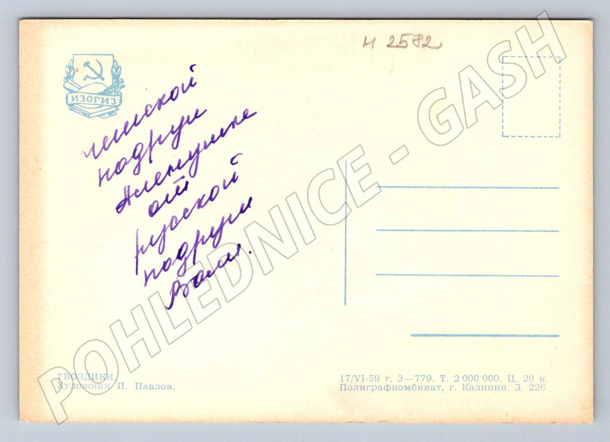 Postcard P. Pavlov carnations (M2582)