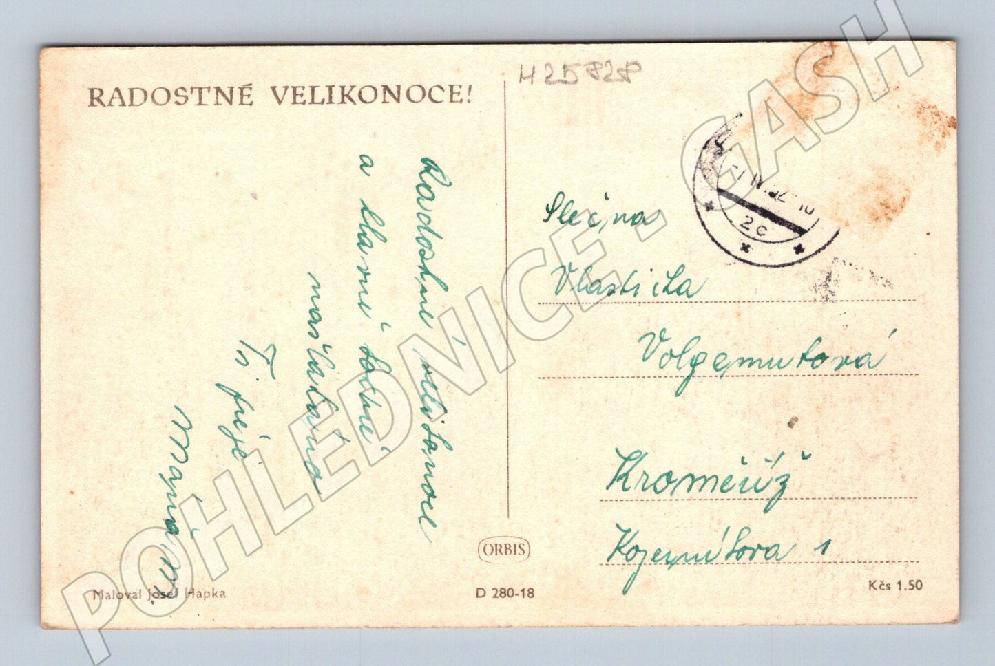 Pohlednice Josef Hapka traktor na poli Velikonoce 1942 (M25828)