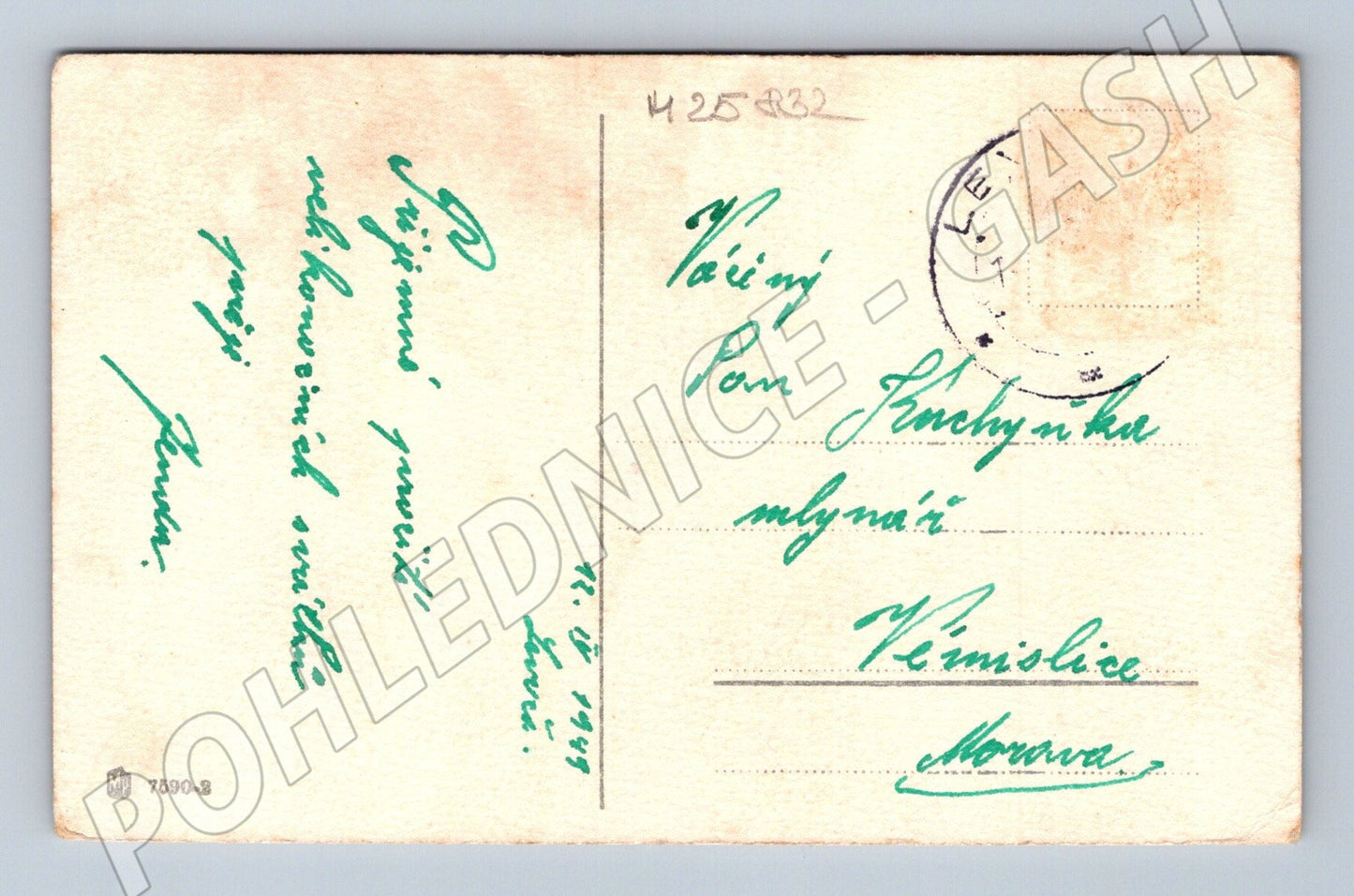Pohlednice Velikonoce dům v krajině 1949 (M25832)