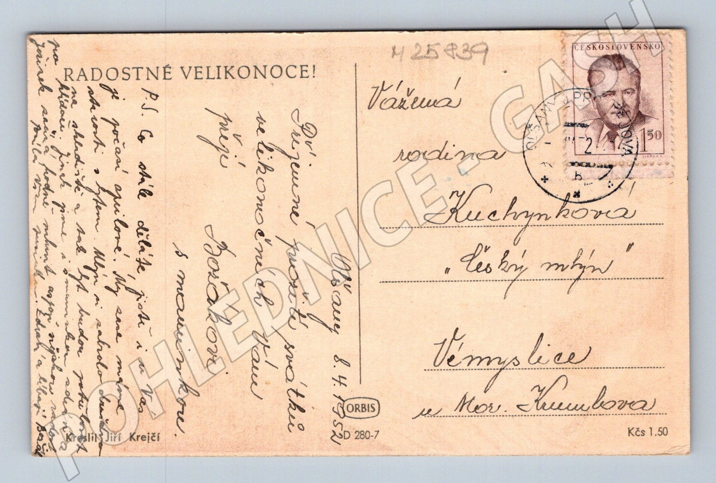 Pohlednice děti zdobí vajíčka Velikonoce 1952 (M25839)