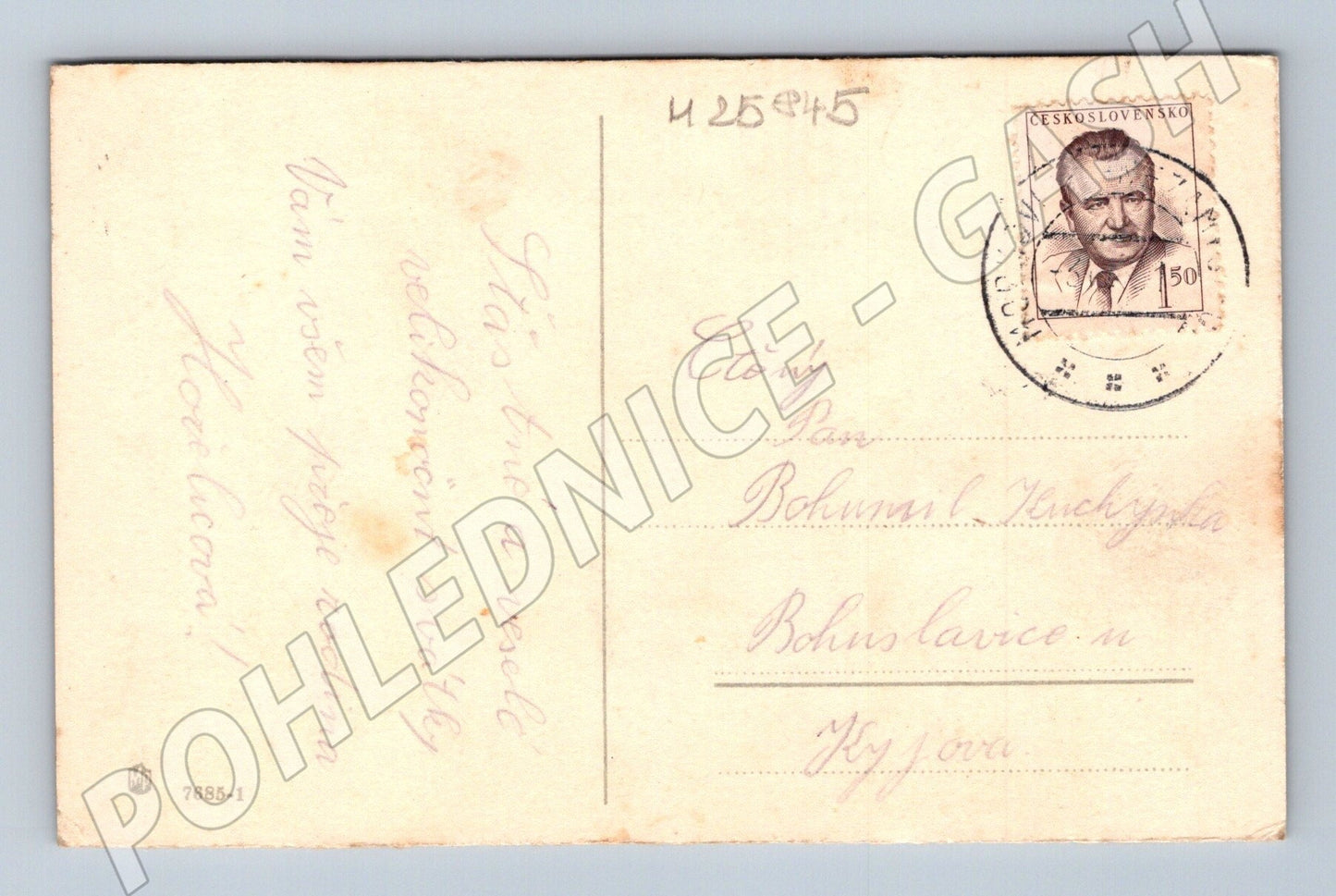 Pohlednice Velikonoce zajíc kočičky 1952 (M25845)