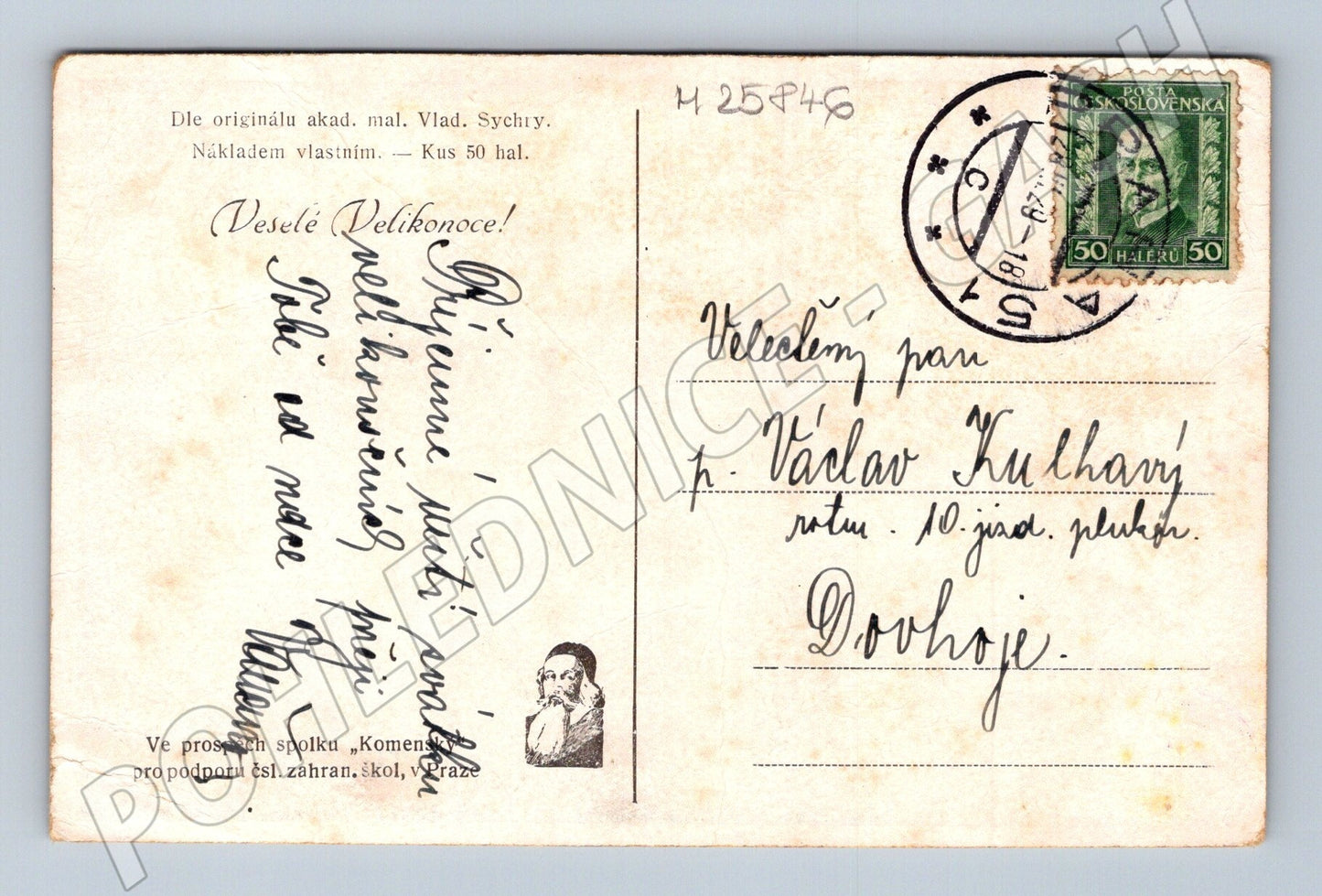 Pohlednice Velikonoce pomlázka chlapec dívka 1927 (M25846)