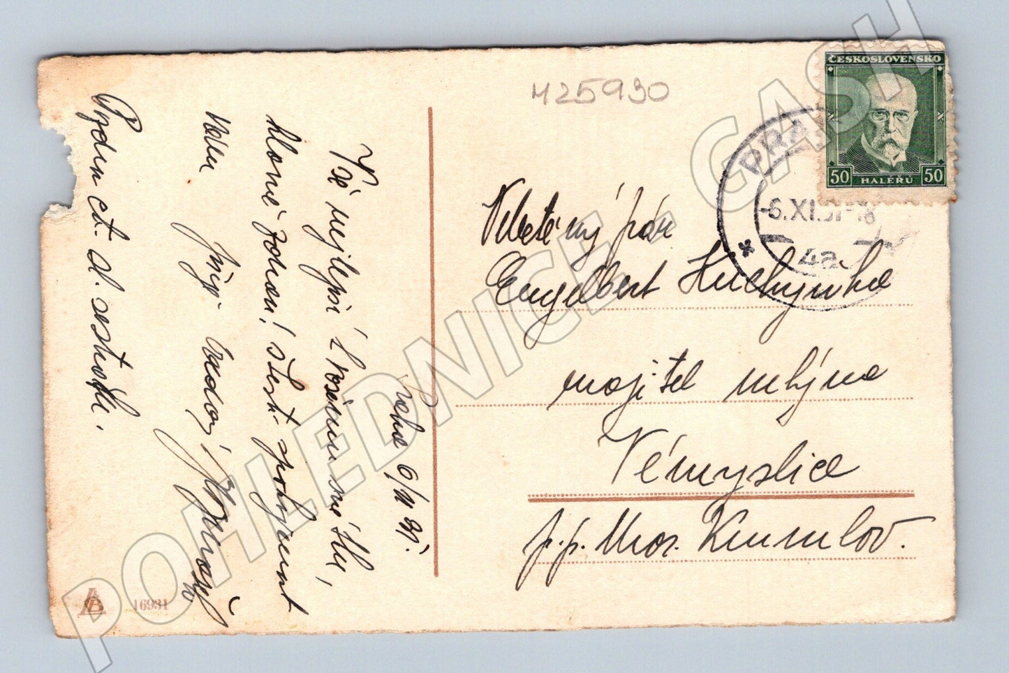 Pohlednice květiny Srdečné přání 1927 (M25930)
