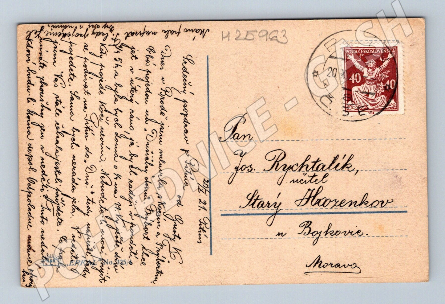 Pohlednice ilustrace žena s šeříkem 1921 (M25963)
