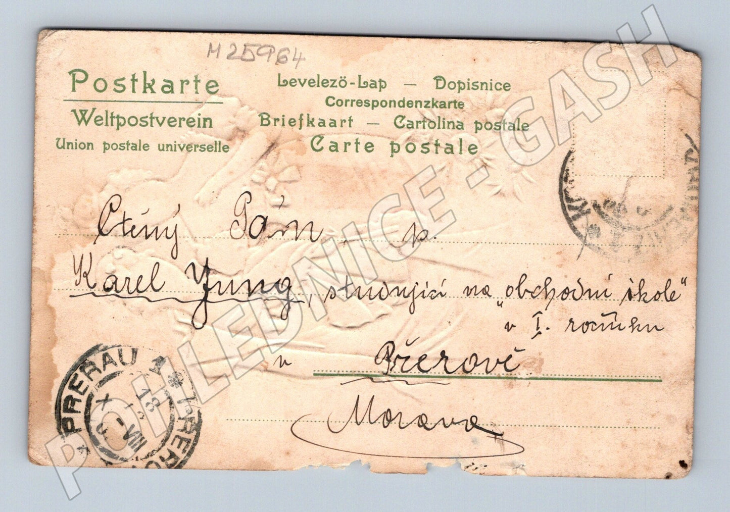 Pohlednice ženy s květinami a textem (M25964)