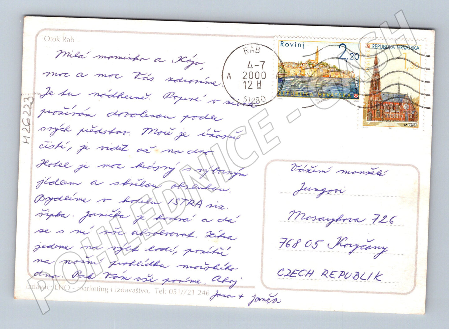 Pohlednice Chorvatsko Rab letecký pohled 2000 (M26223)