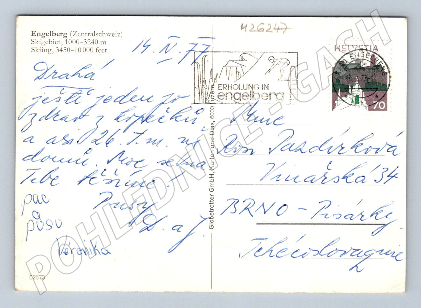 Pohlednice Švýcarsko Engelberg zasněžené hory 1977 (M26247)