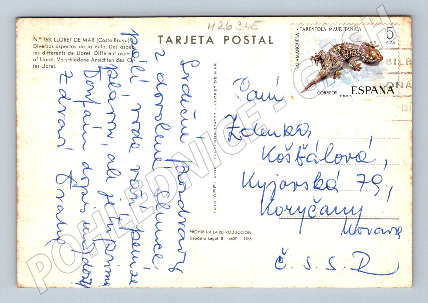 Pohlednice Španělsko Lloret de Mar pláž hrad 1965 (M26345)