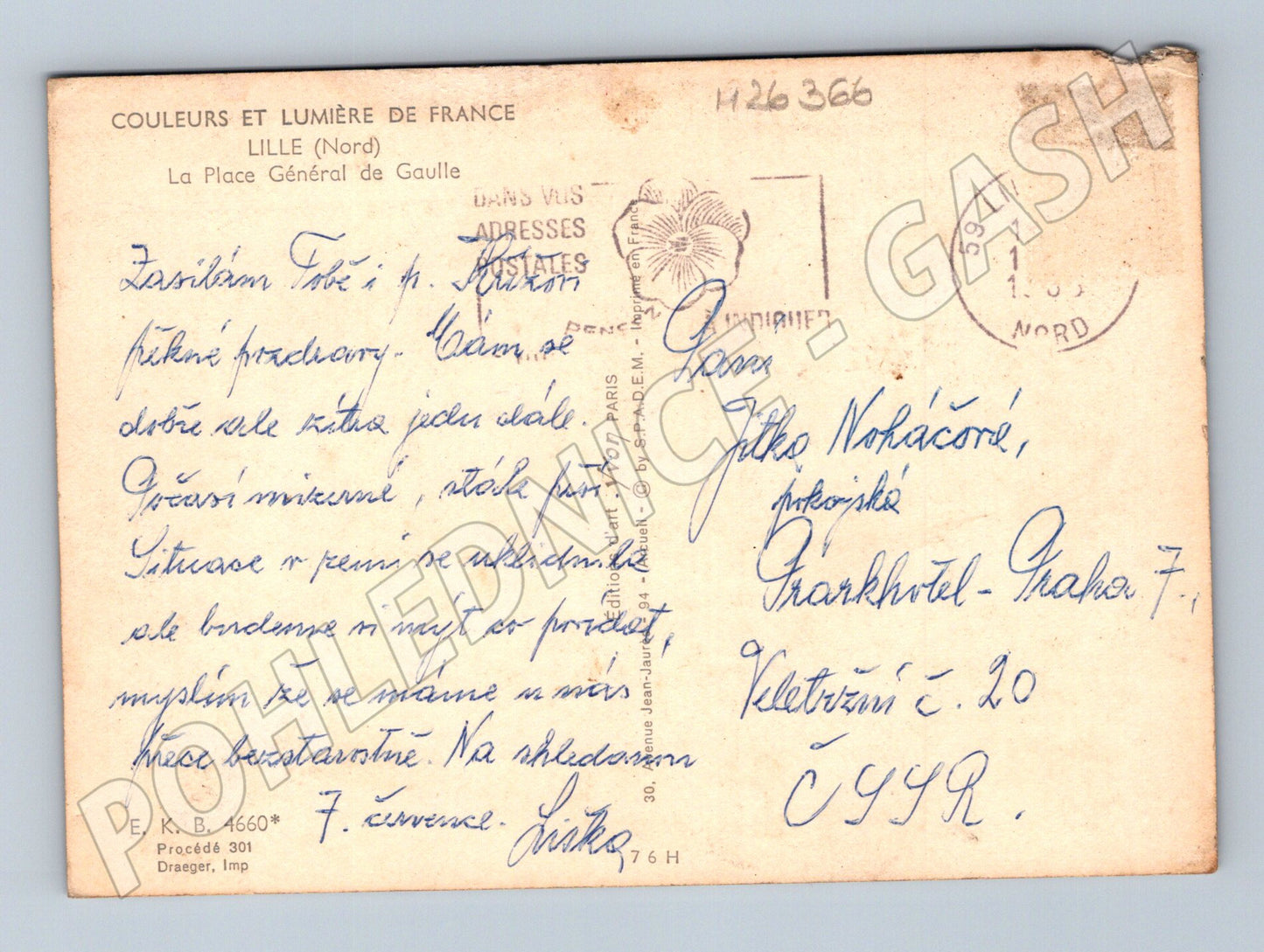 Pohlednice Francie Lille náměstí s věží 1969 (M26366)