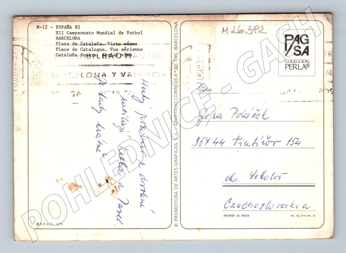 Pohlednice Španělsko Barcelona Plaza Cataluña fotbal MS 1982 (M26382)