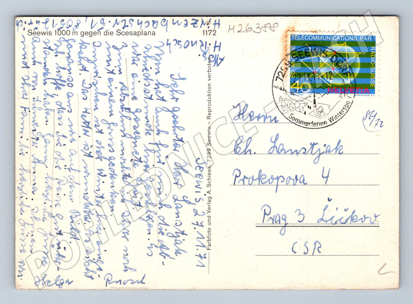 Pohlednice Švýcarsko Seewis horská vesnice 1972 (M26388)