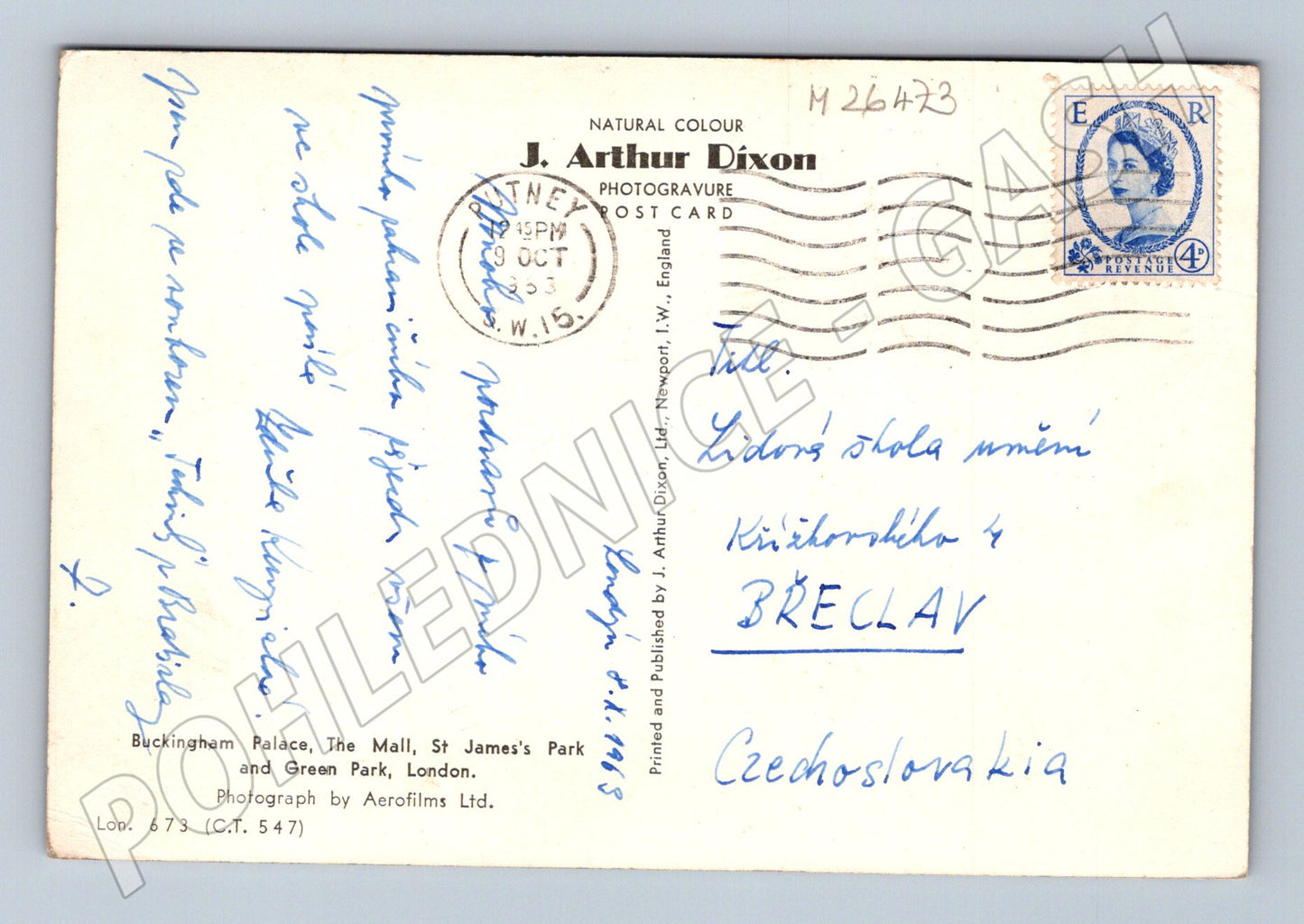 Pohlednice Velká Británie Londýn letecký pohled 1953 (M26473)