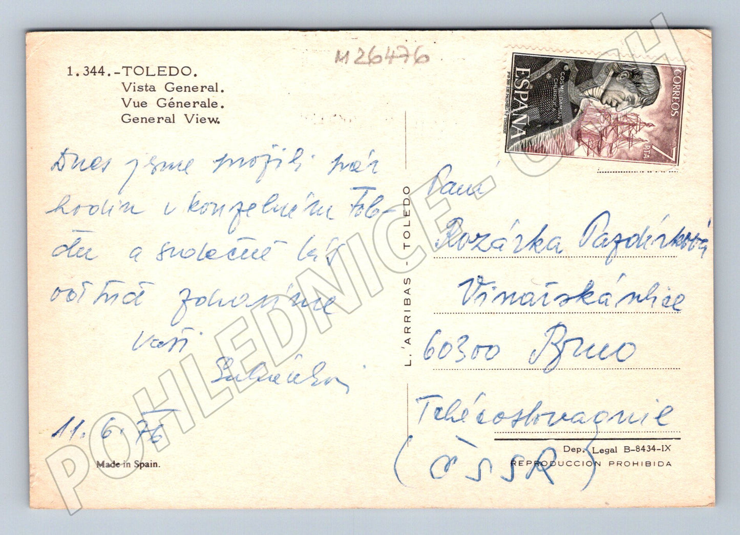 Pohlednice Španělsko Toledo panoráma 1976 (M26476)