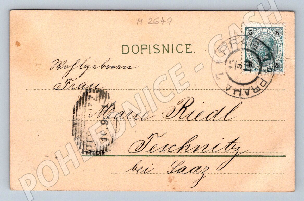 Postcard birds and blue flowers Prague (M2649)