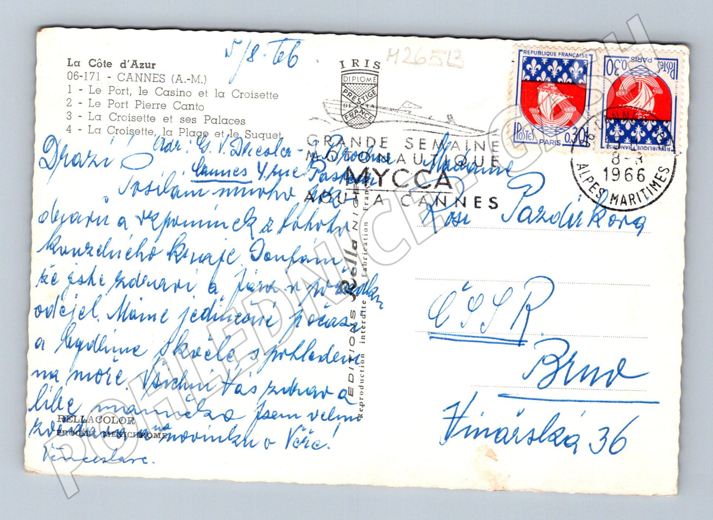 Pohlednice Francie Cannes pohled na město a přístav 1966 (M26513)