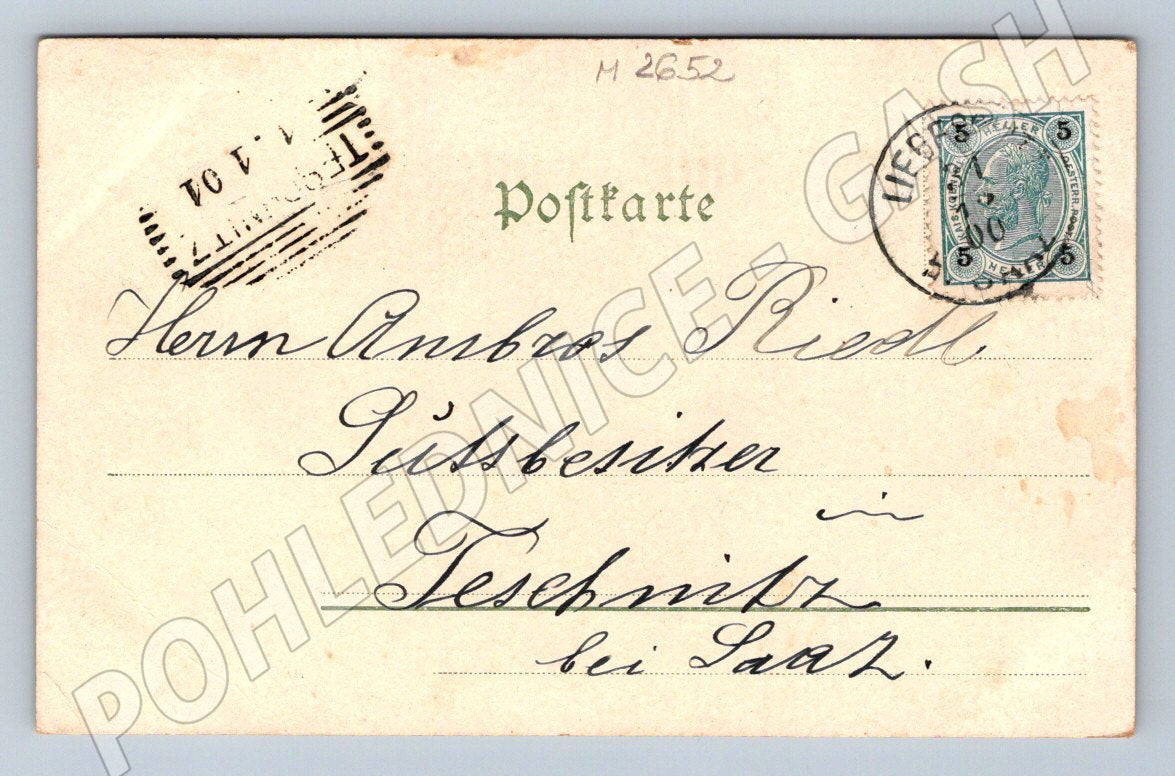 Postcard portrait of a woman and a four-leaf clover (M2652)