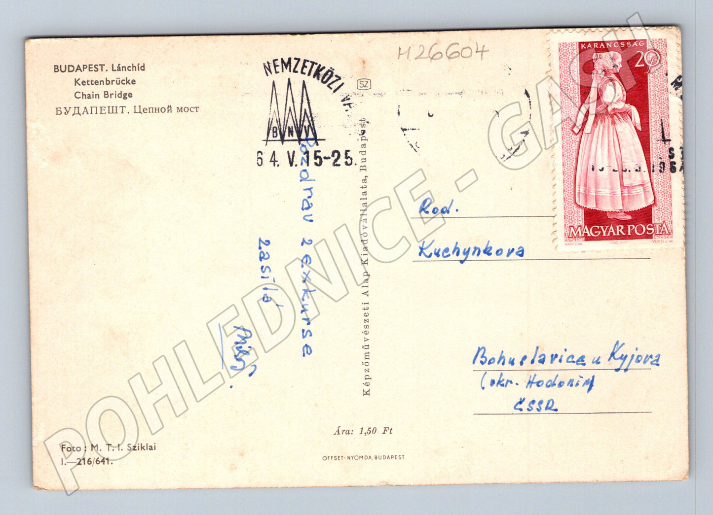 Pohlednice Maďarsko Budapešť Lánchíd 1968 (M26604)