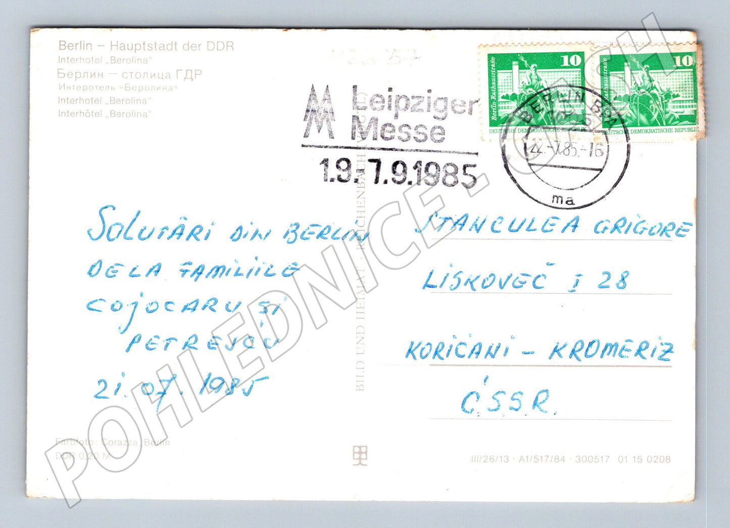 Pohlednice Německo Berlin Hotel Berolina 1985 (M26657)