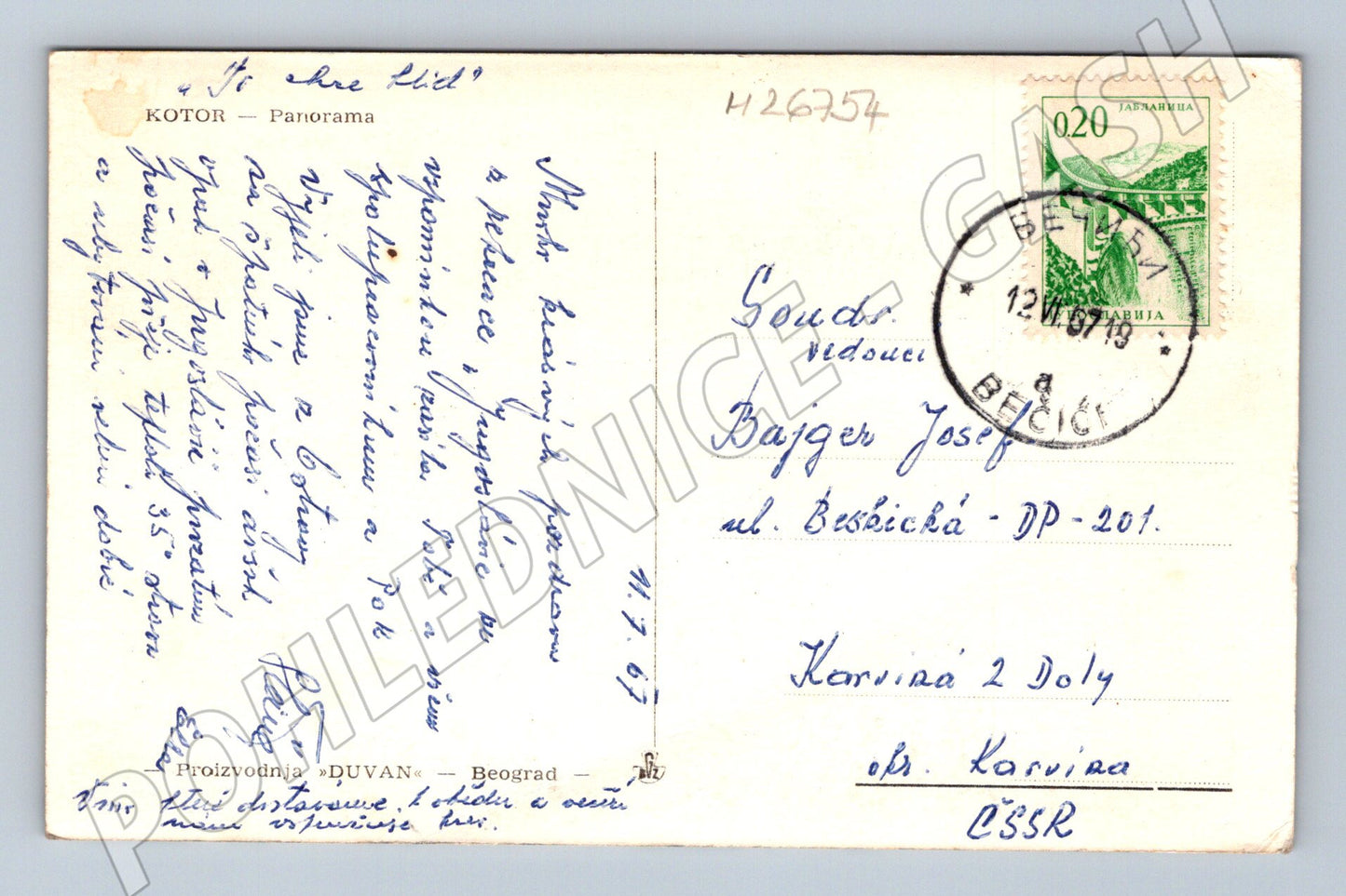 Pohlednice Černá Hora Kotor panorama 1967 (M26754)