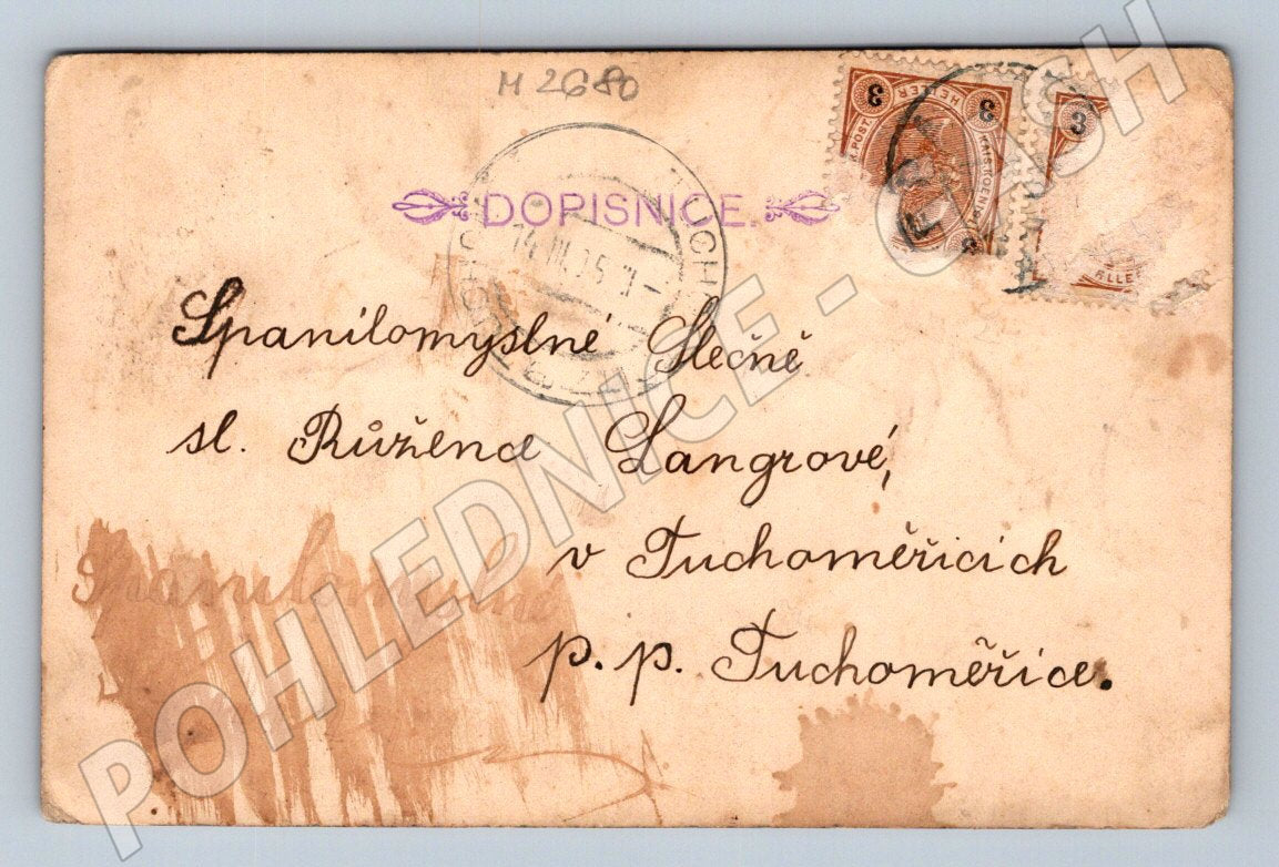 Postcard painted flowers and dedication (M2680)