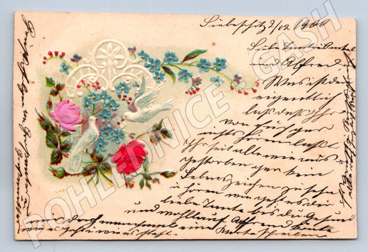 Pohlednice holubice a květy 1900 (M2683)