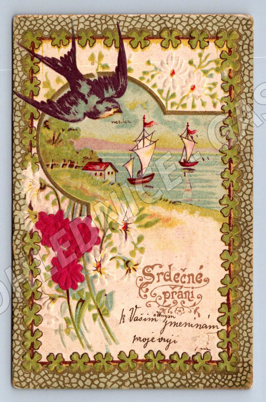 Pohlednice plachetnice a květiny 1906 (M2685)