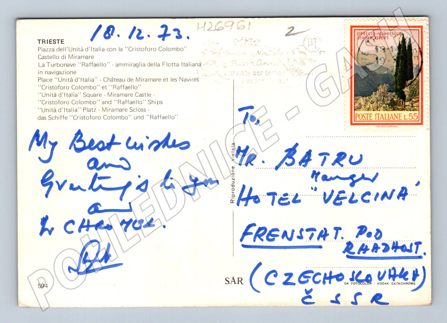 Pohlednice Itálie Terst hrad Miramare loď Raffaello 1973 (M26961)