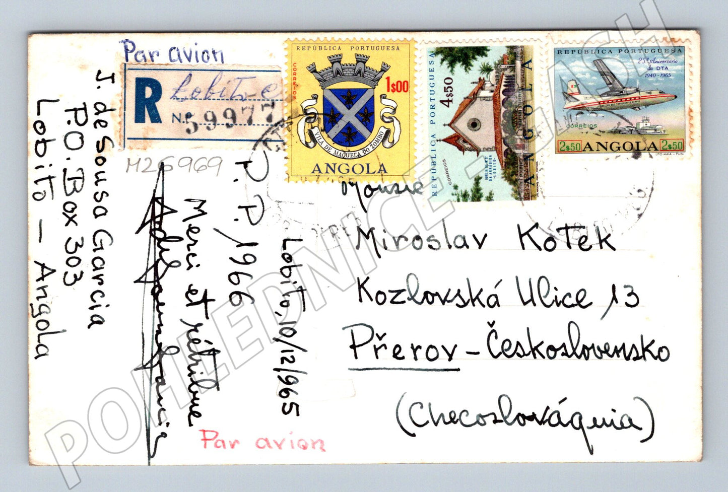 Pohlednice Angola Lobito žena Nový rok 1965 (M26969)