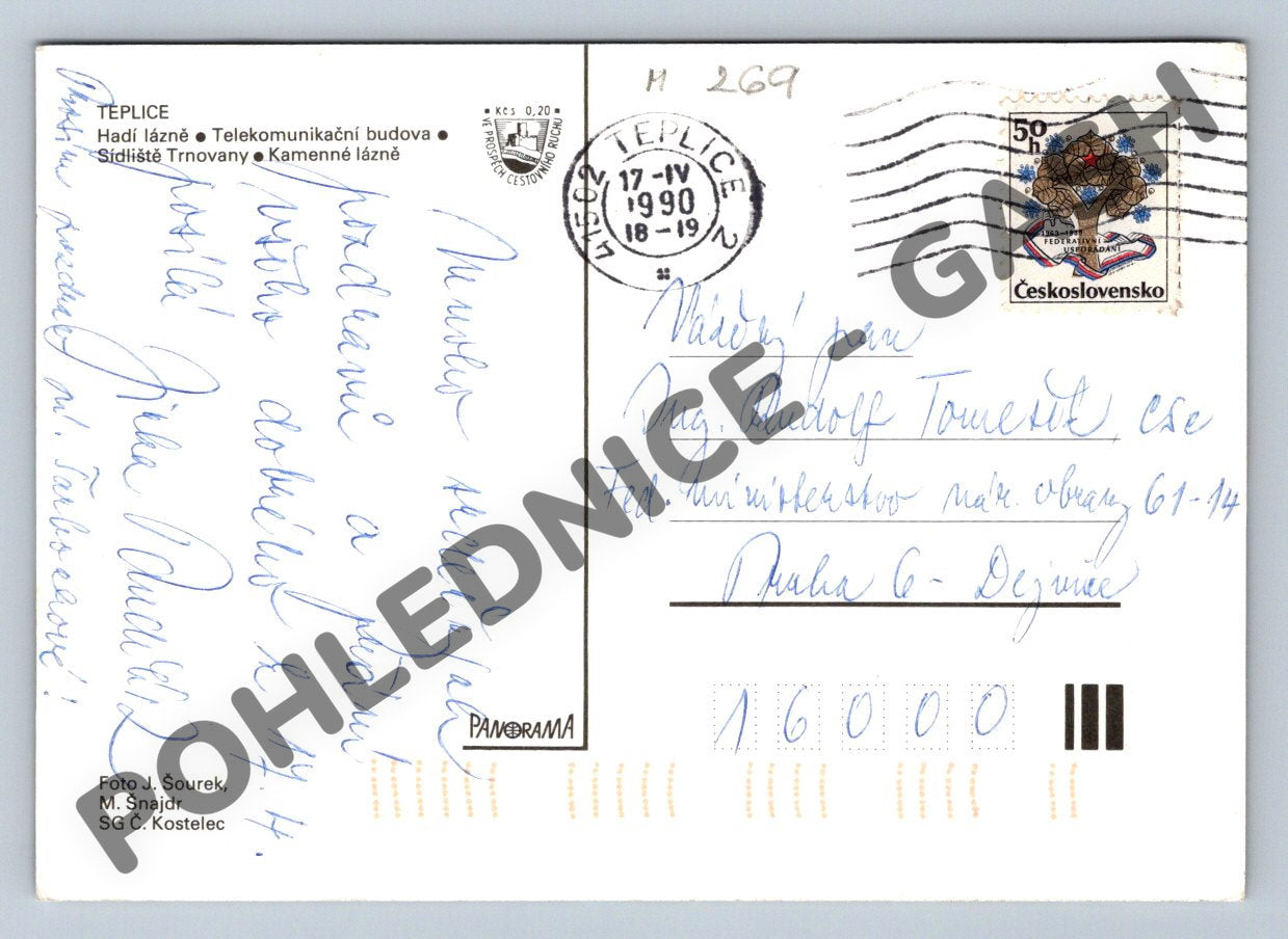 Pohlednice Teplice – pohlednice prošlá poštou, koláž (M270)