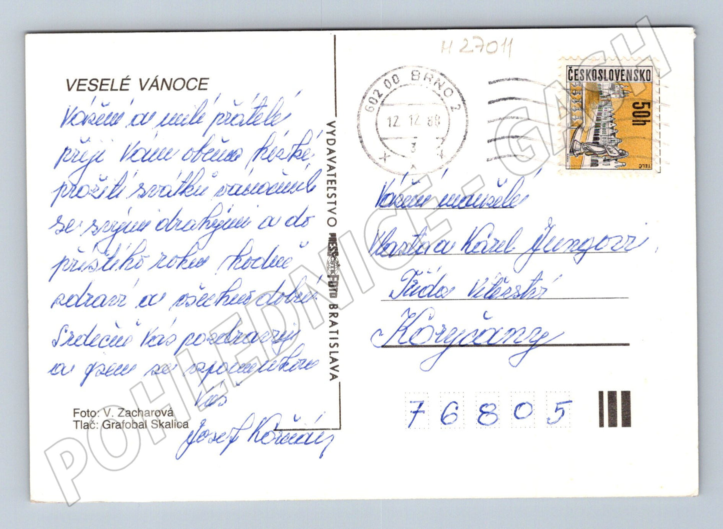 Pohlednice Vánoční motiv svíčka ozdoby 1988 (M27011)