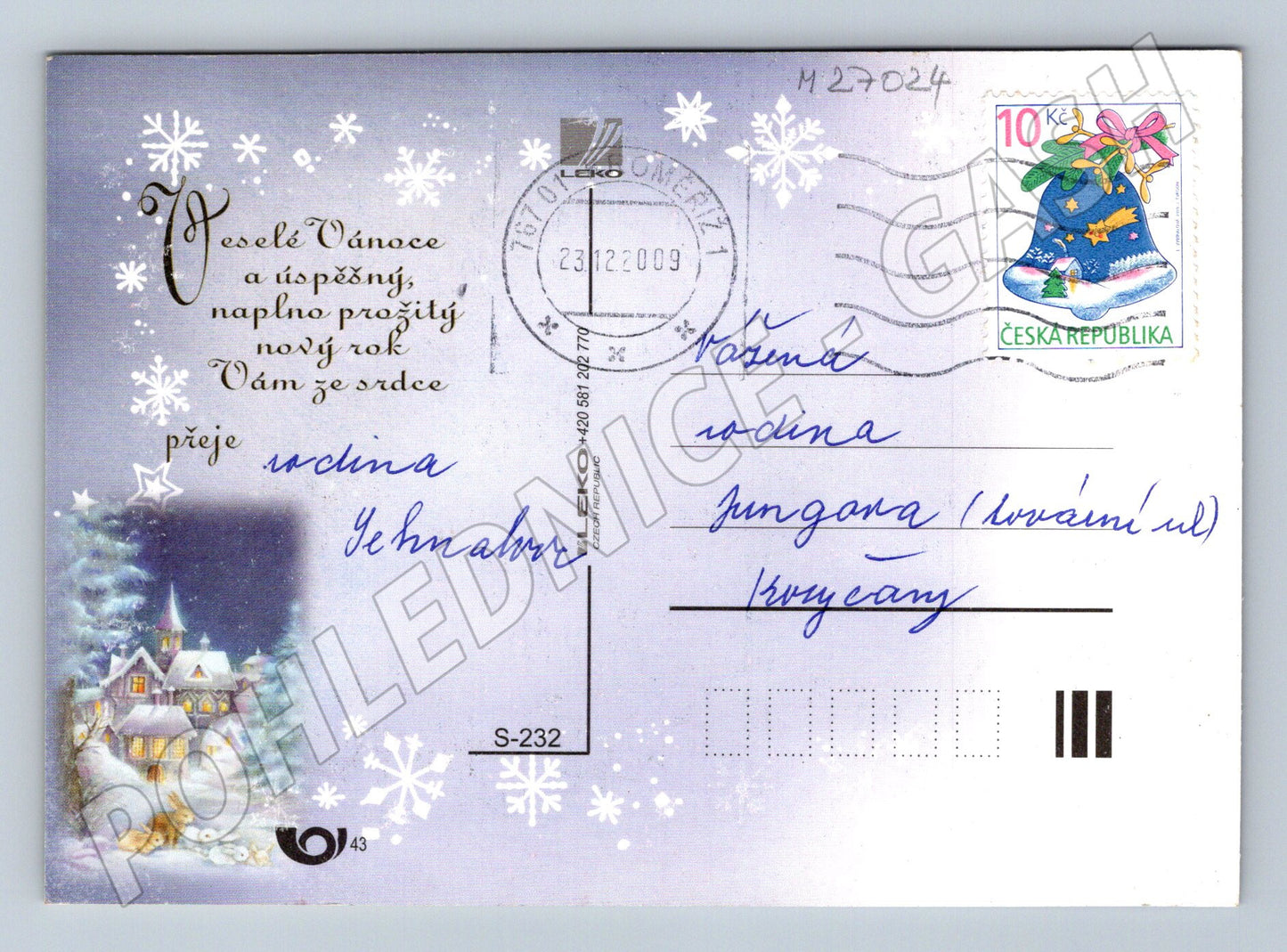 Pohlednice Vánoční motiv zámek králíci 2009 (M27024)