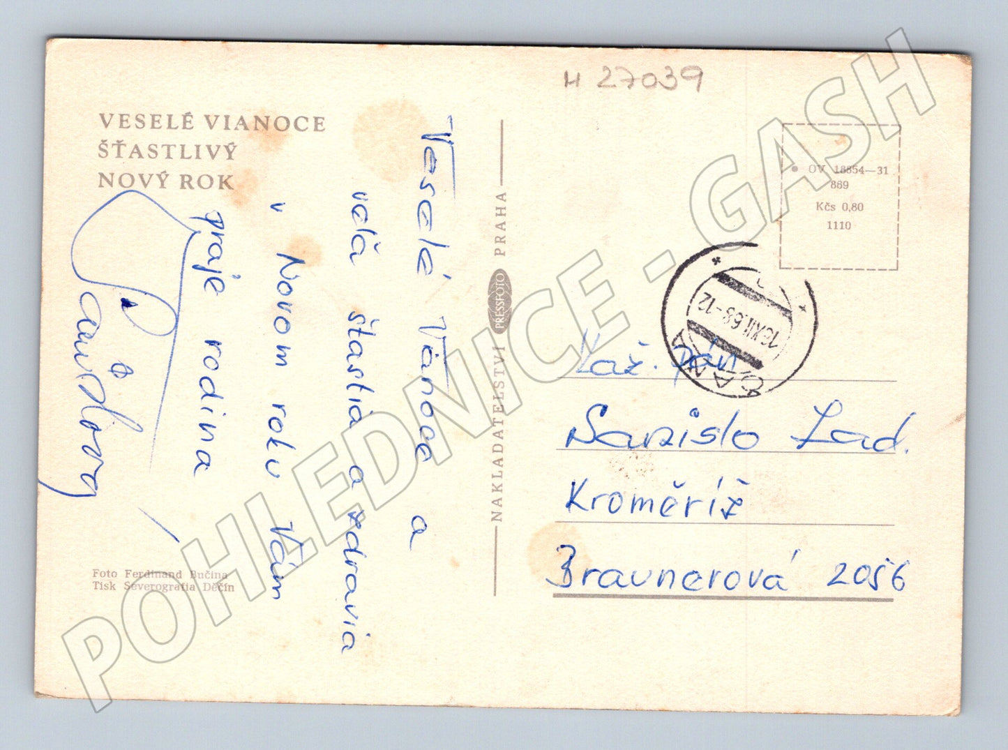 Pohlednice Vánoční motiv plovoucí svíčky cca 1960 (M27039)