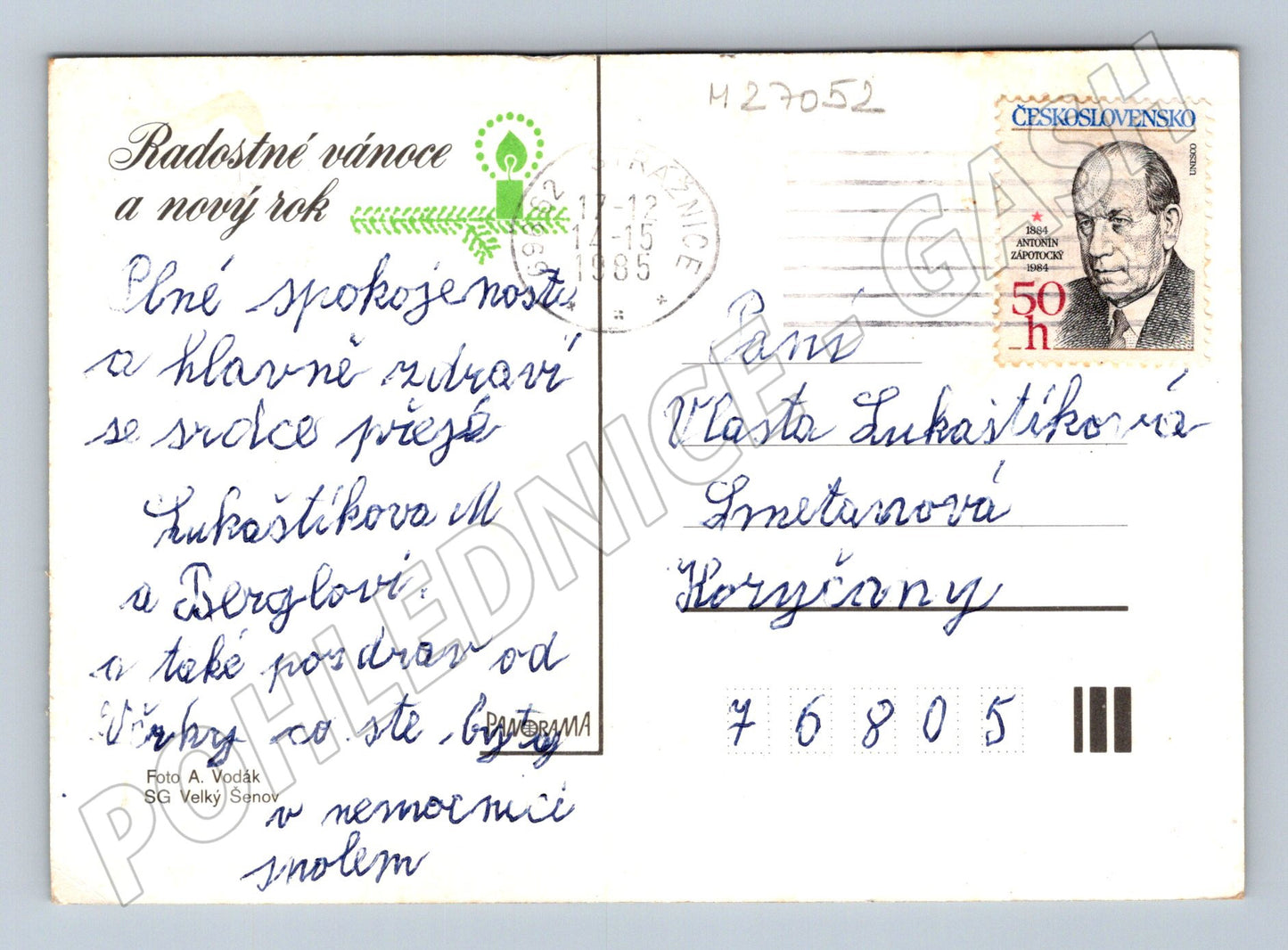 Pohlednice Vánoční zátiší 1985 (M27052)